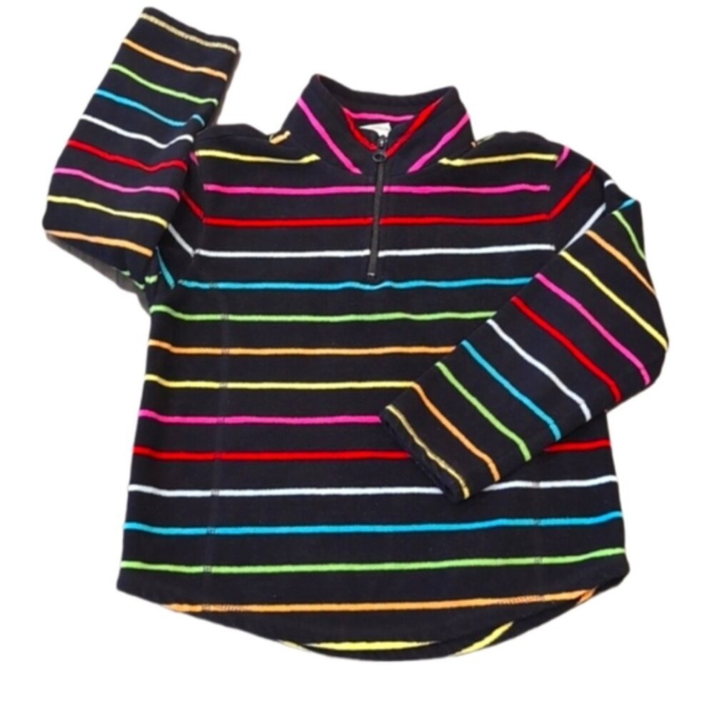 Vintage Old Navy Quarter Zip Sweater Rainbow Striped Fleece Girls Small